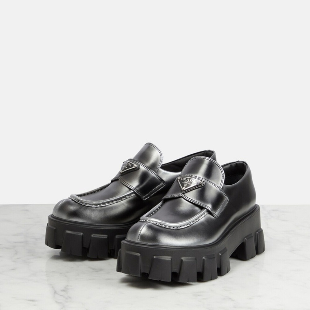 Prada Monolith Brushed Leather Penny Loafer EU36 US6 NWT Chunky Sole
